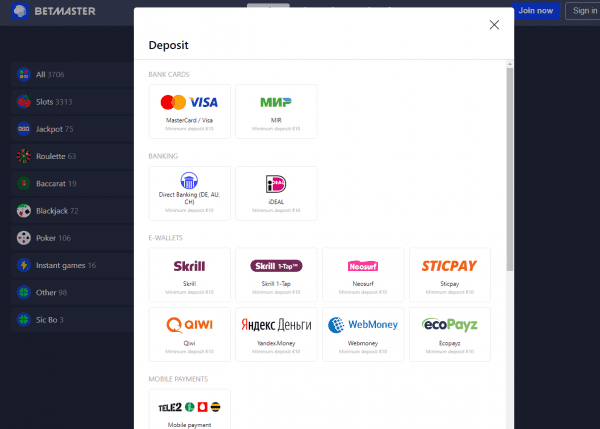Yandex Money-indbetellerngerer hos Betmaster